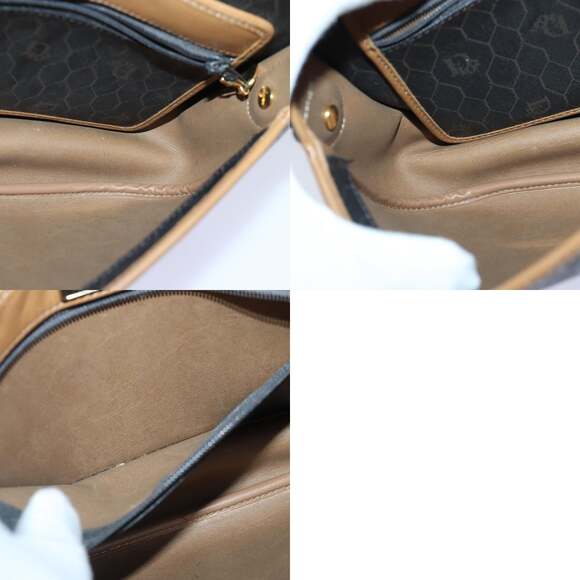 DIOR Honeycomb Canvas Shoulder Bag Pvc Leather Black Gold - Picture 12 of 12